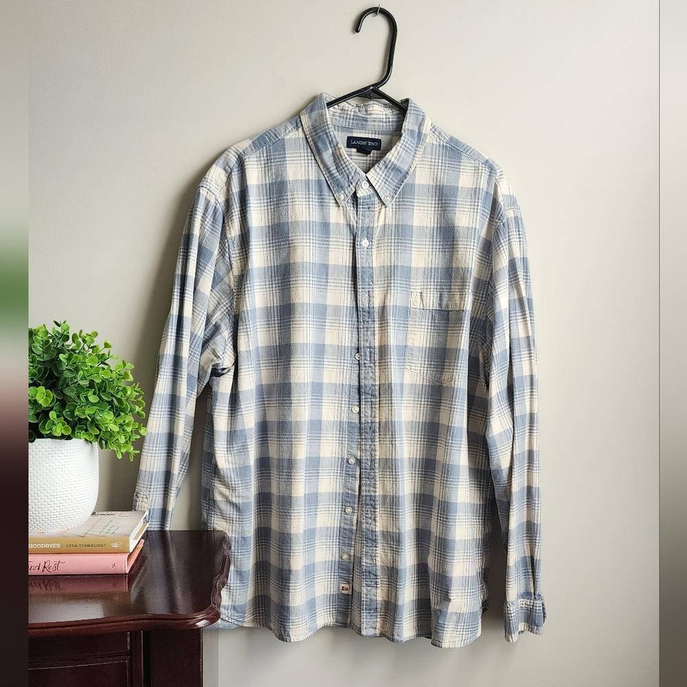 Land's End Blue Plaid Button Down